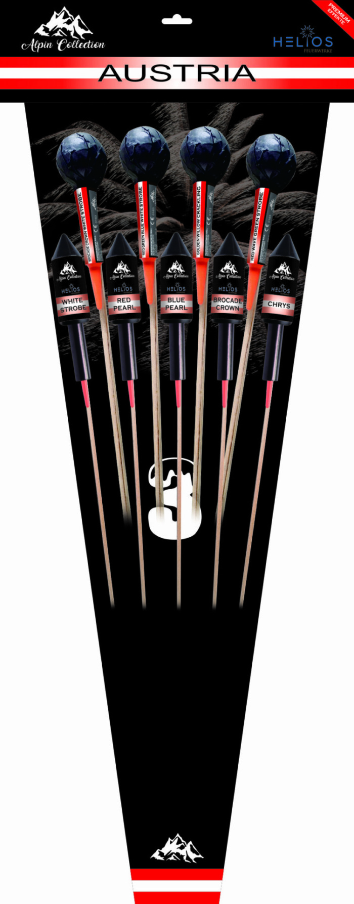 Raketenset "Austria three" mit 4 Kugelraketen 5 Zylinderraketen(50g)