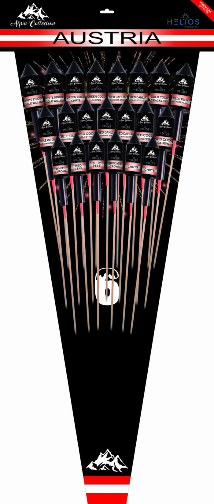 Raketenset "Austria six" mit 21 Zylinderraketen (24-31g)